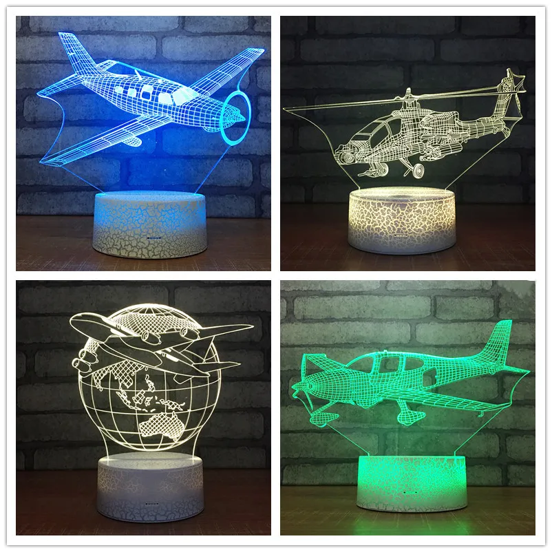

AirPlane 7 Color Lamp 3d Visual Led Night Lights For Kids Touch Usb Helicopter Table Lampe Plane Aircraft Decoration Lighting