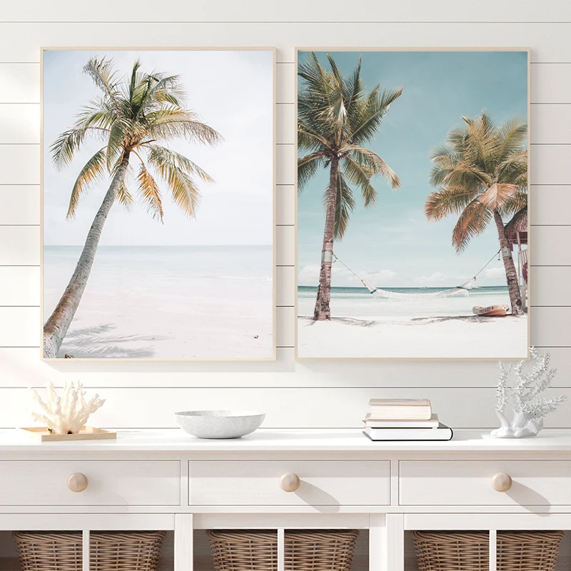 

Tropical Beach Palm Tree Photography Poster Coastal Ocean Landscape Painting Pictures Print Living Room Wall Art Decor