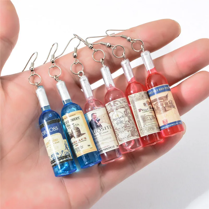 DIY моделирование бутылки вина длинные висячие серьги для женщин классный красный