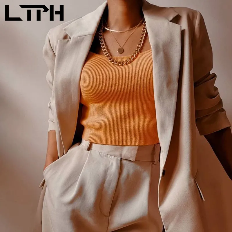 LTPH ins-chaquetas lisas minimalistas para mujer, chaqueta holgada informal combina con todo, abrigo de traje de longitud media con un botón, primavera 2021