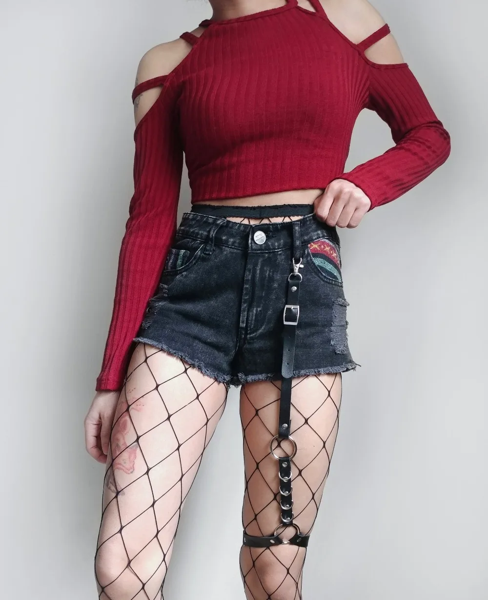 TRODEAM Bdsm Leather Harness For Women Waist Band Sexy Stockings Single Leg Bondage Thigh Harness Goth Suspenders Lingerie Punk
