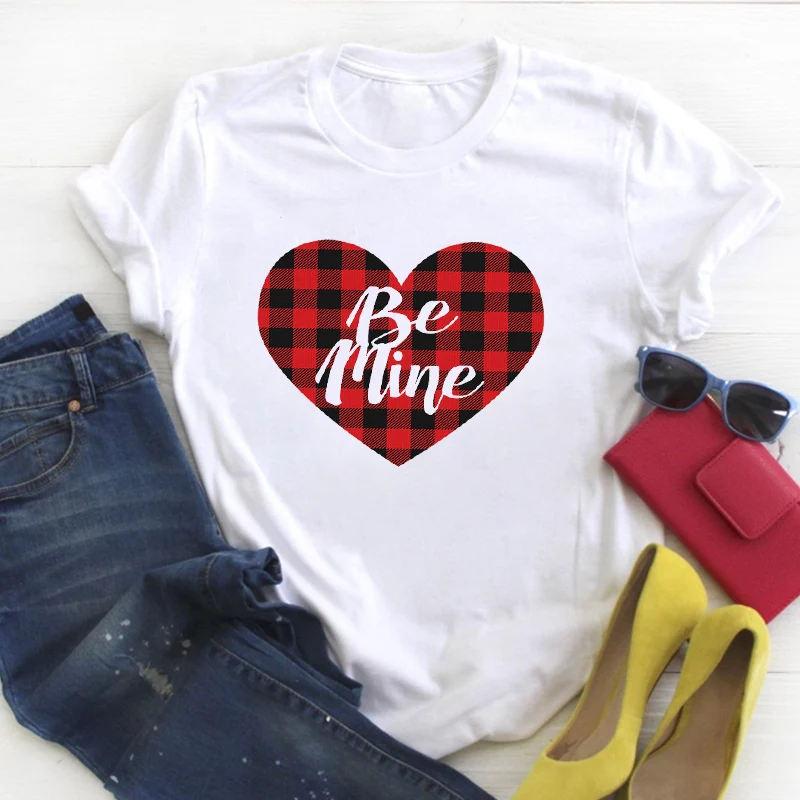 

Women Love Plaid Lover Cute Fashion Valentine Print Summer Female Tshirt Womens T Tee Ladies Top Shirt Clothes Graphic T-shirt