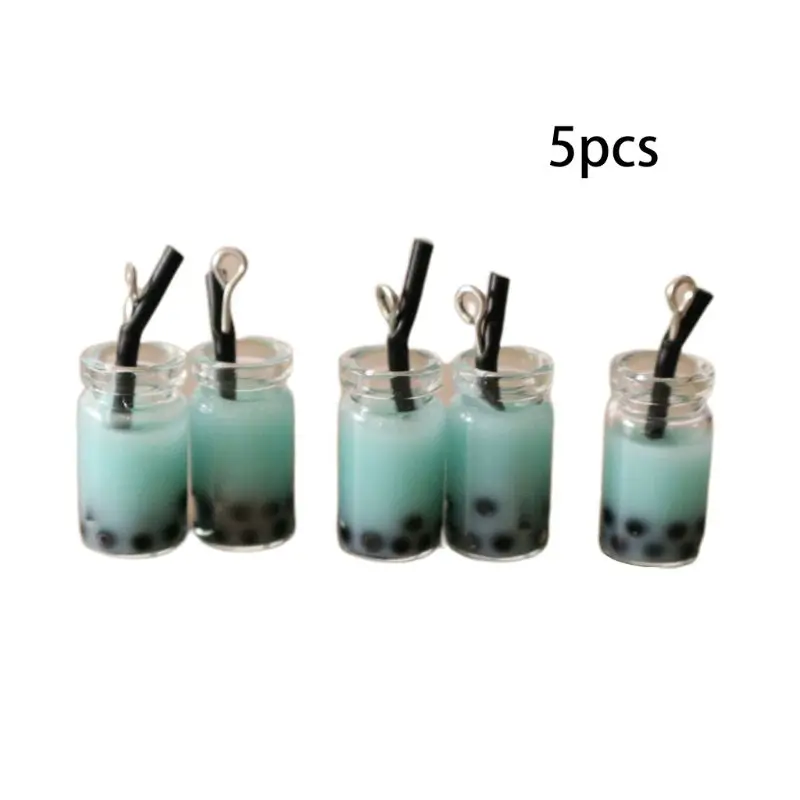 Blue 5 шт. 3D миниатюрный каваи жемчужный молочный чай подвески в форме чашки смола фигурка талисманы для украшение ручной работы серьги, брелок аксессуары - Окраска металла: Blue