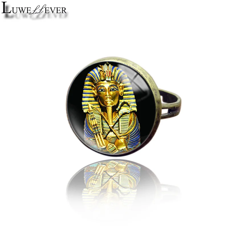 

New 3532 Egyptian Pharaoh Fashion Adjustable Bronze Ring 30mm Round Glass Rings Charm Jewelry For Unisex Teenagers Gift