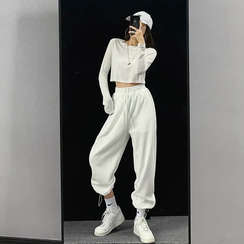 

Женские спортивные брюки-джоггеры в Корейском стиле, белые мешковатые серые спортивные брюки большого размера в стиле Харадзюку с широкими...