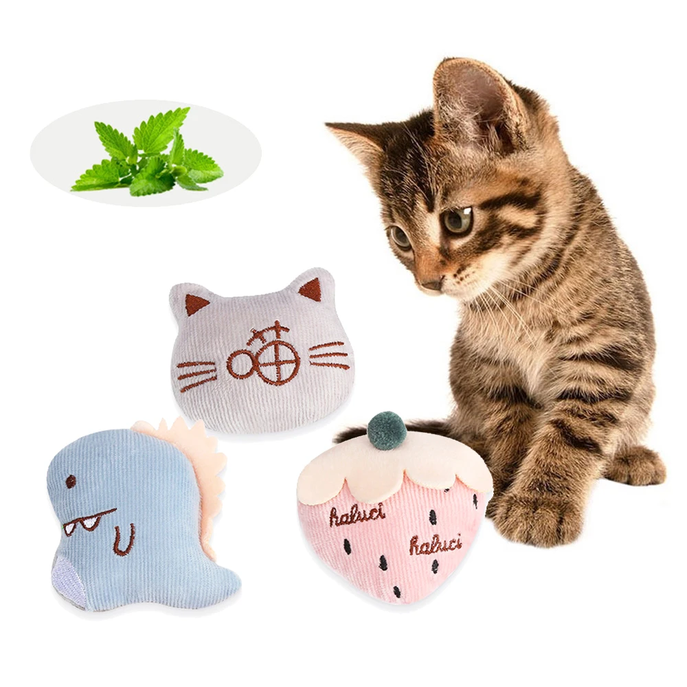 Pet Cat Toy Funny Doll Strawberry Dinosaur Plush Mini Grinding Catnip Toys Interactive Chewing Claws Thumb Bite Mint | Дом и сад