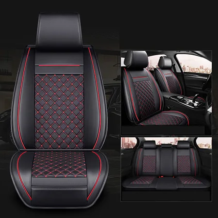 Black Red Standard Передний+ задний) роскошные кожаные сиденья 4 сезон для peugeot 205 206 207 2008 3008 301 306 307 308 405 406 407 автомобиля - Название цвета: Black Red Standard