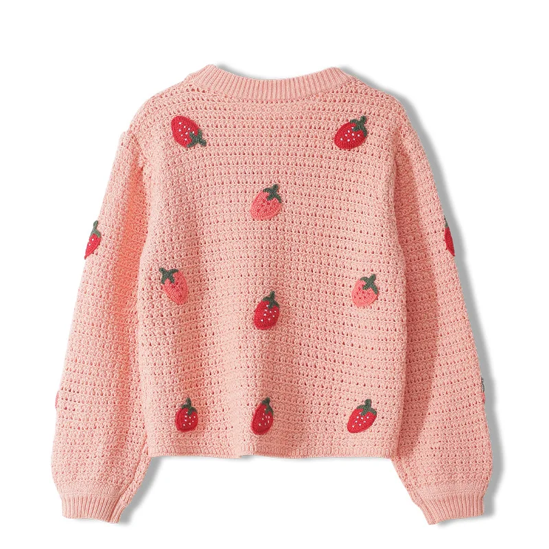

Autumn Women Sweater O-Neck Strawberry Embroidery Pullover Knitting Pullover Long Sleeve Korean Style Sweet Lovely Femmes Jumper