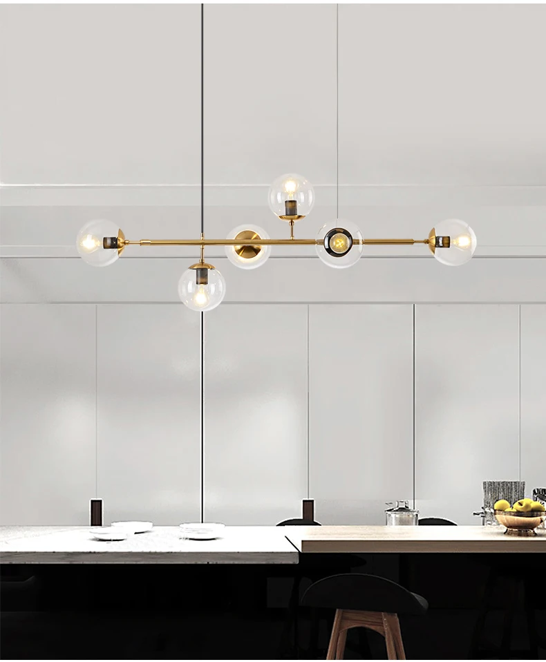 

Nordic designer Magic bean lamp living room model room creative glass molecule long bar light luxury dining room chandelier