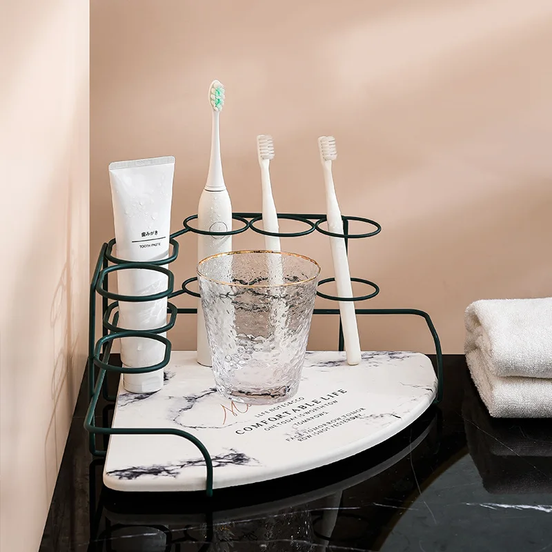 Ванная комната Настольный Мрамор Зубная щётка Железный держатель для хранения