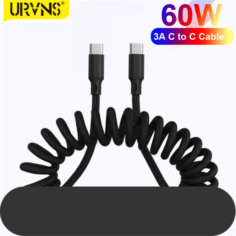 Кабель для быстрой зарядки URVNS 3 А 60 Вт USB C на 1 5 м пружинный кабель передачи данных