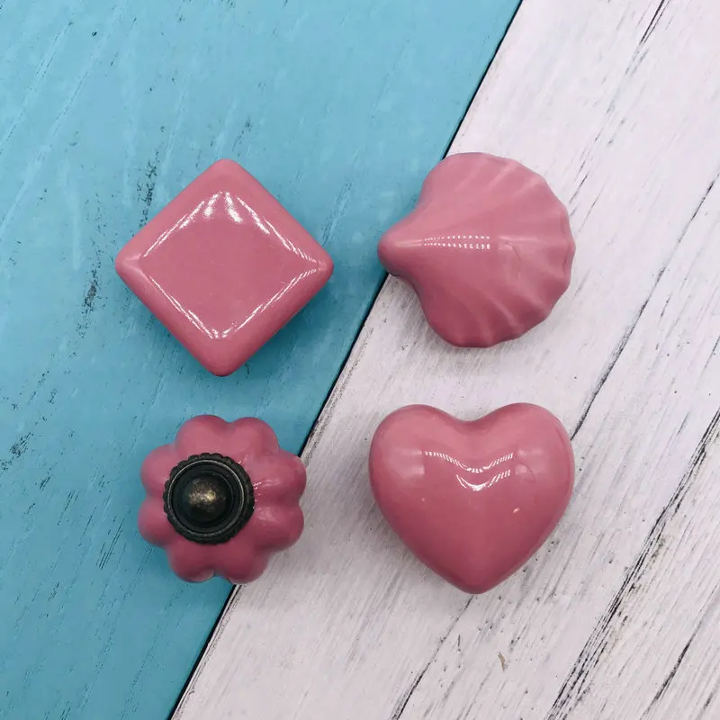 1x Симпатичные керамические ручки в виде РОЗОВОГО СЕРДЦА ручка для кухонного