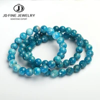 jd natural genuine apatite stone bead bracelet women men fashion blue phosphorite round smooth energy bangles jewelry for summer