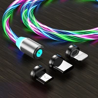 led magnetic usb cable color streamer glow cord charging lighting for iphone 8pin type c for micro usb glowing light cable 1m