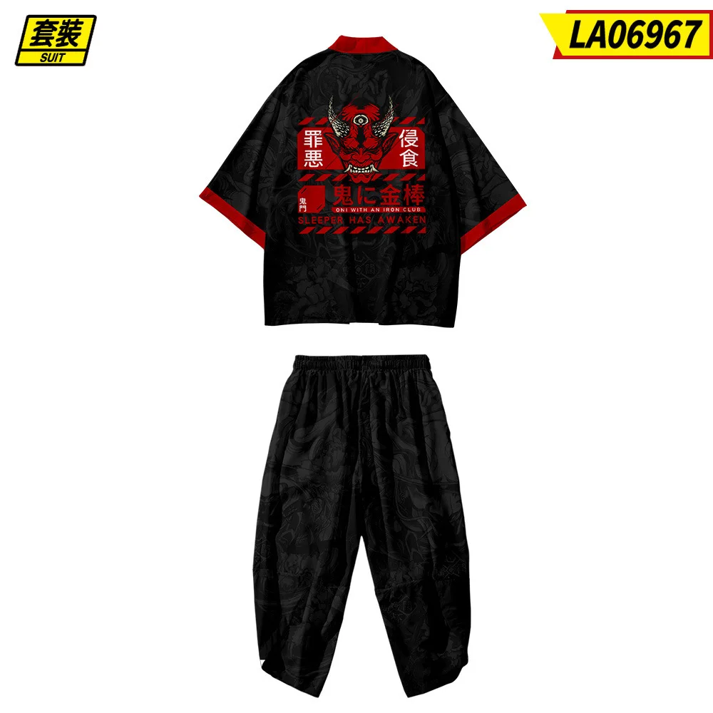 Харадзюку Топы халат модная азиатская одежда Аниме с принтом демона кимоно