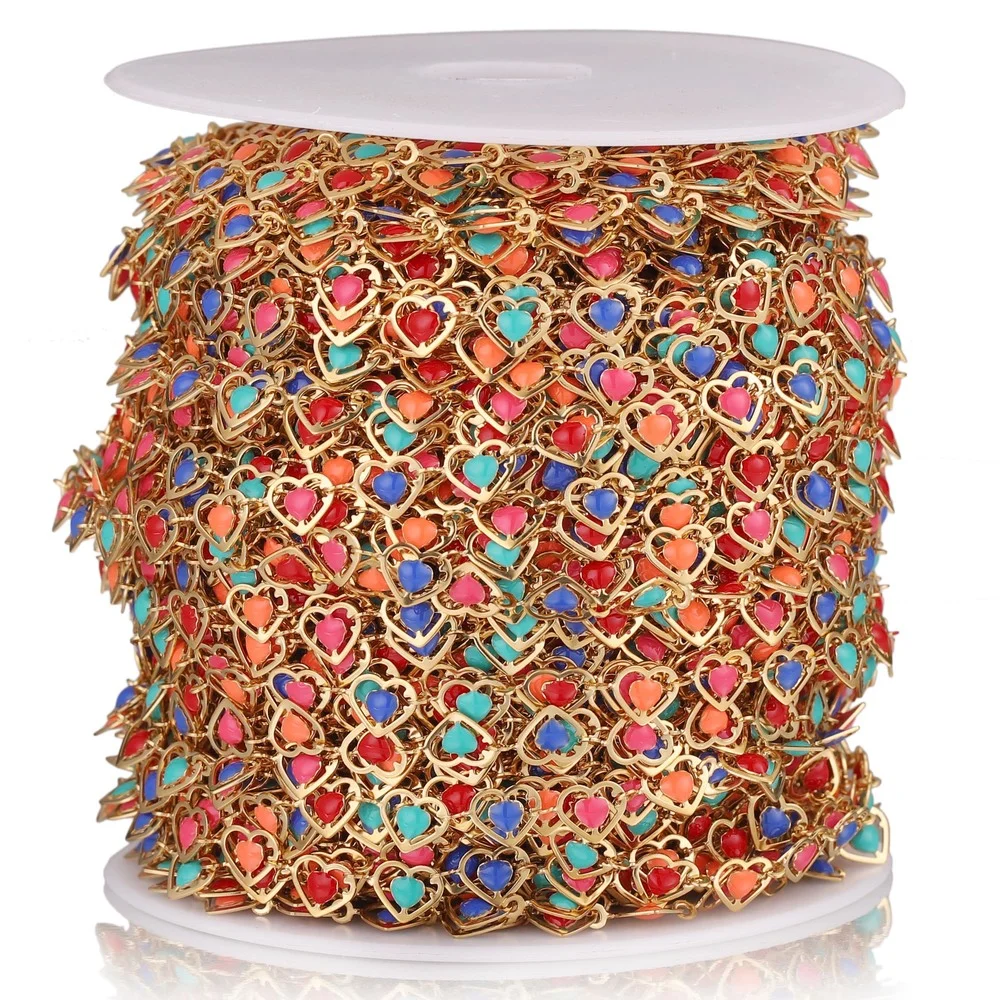 

1Meter Stainless Steel Colorful Mixed Enamel Drip Oil Heart-shaped LOVE Chains Diy Jewelry Making Supplies Wholesale
