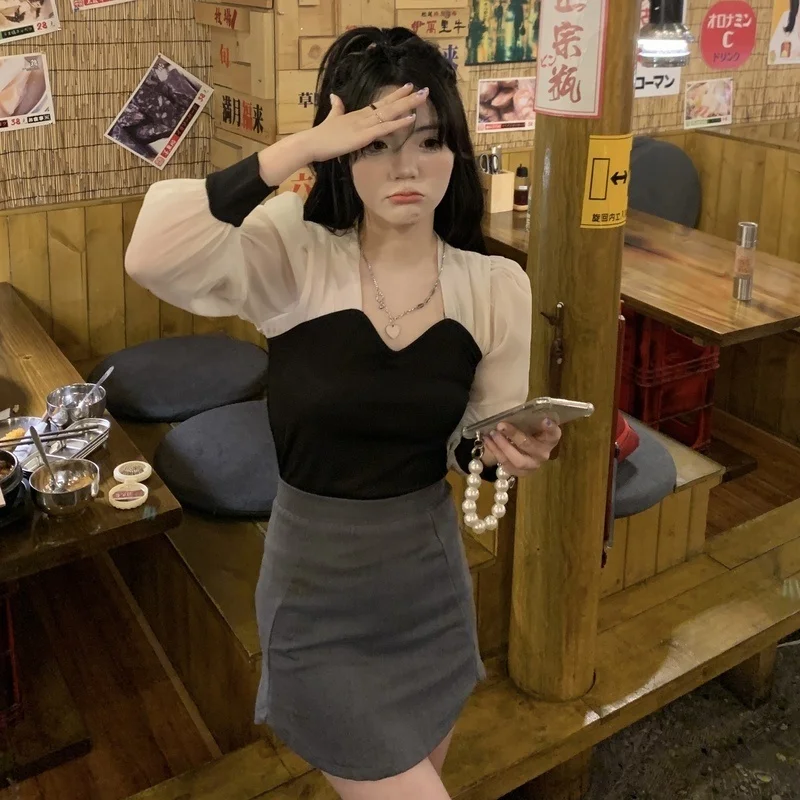 

Реальная цена, реальная фотография на раннюю осень, с длинным рукавом и квадратным воротником