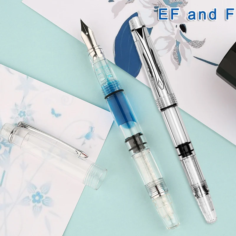

Transparent Piston Fountain Pen Clear Ink EF F Nib Extra Fine Large Capacity for Office Writing SUB Sale