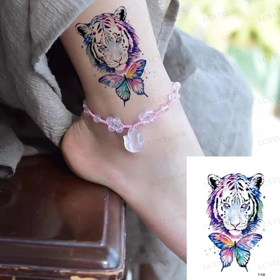 

Tiger Temporary Tattoo Sticker Fashion Snake Waterproof Animal Body Art Arm Fake Tattoo Men Women Personality Small Size10.5*6CM