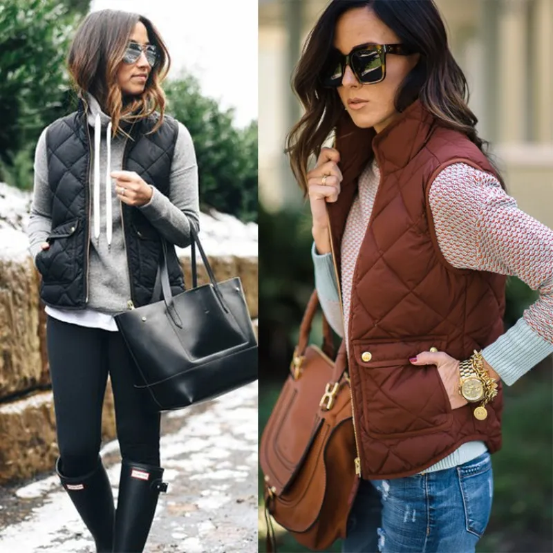 

New Women Fashion Warm Padded Gilet Sleeveless Vest Jacket Coat Pocket Waistcoat Winter