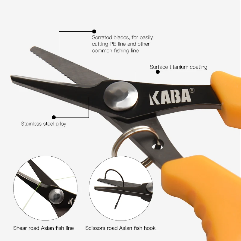 KABA Fishing Scissor 3.5'' for Cutting Braided Line Mono and Fluorocarbon Braid Black Yellow Color Tools | Спорт и