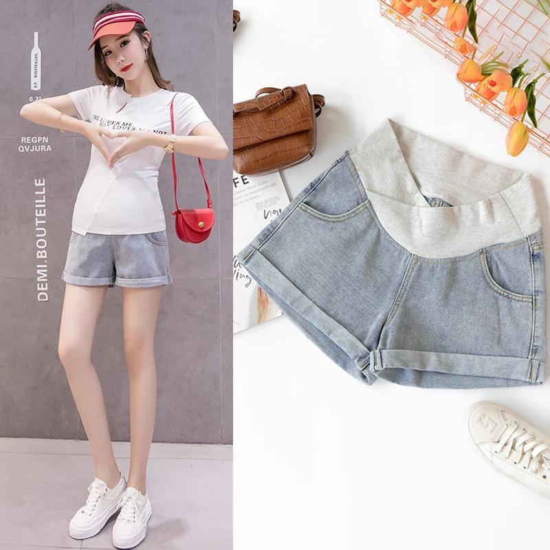 

2021 Pregnant Women's Shorts Summer Wear Low-waisted Denim Shorts Summer Wear New Spring Loose Pants for Pregnant Women Clothe