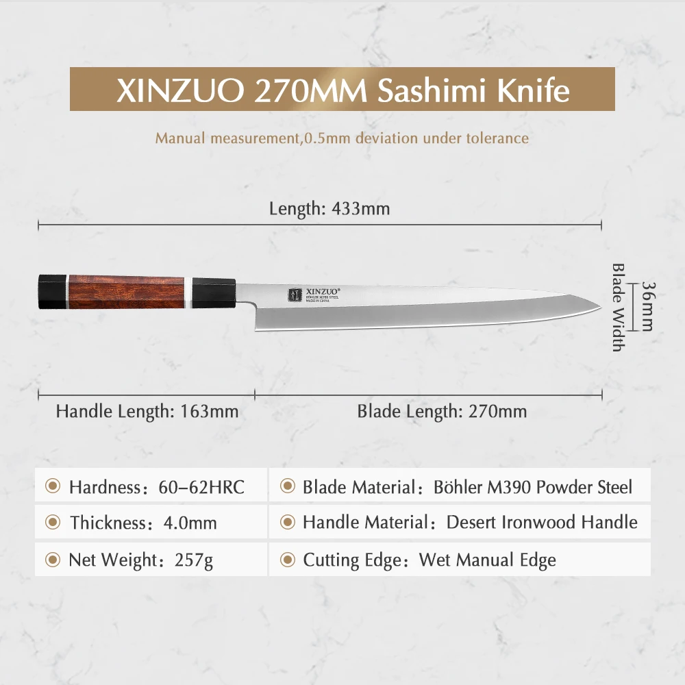XINZUO 270 мм Sashimi нож Деба Bohler M390 ножи для суши со стальной ручкой из железа пустыни