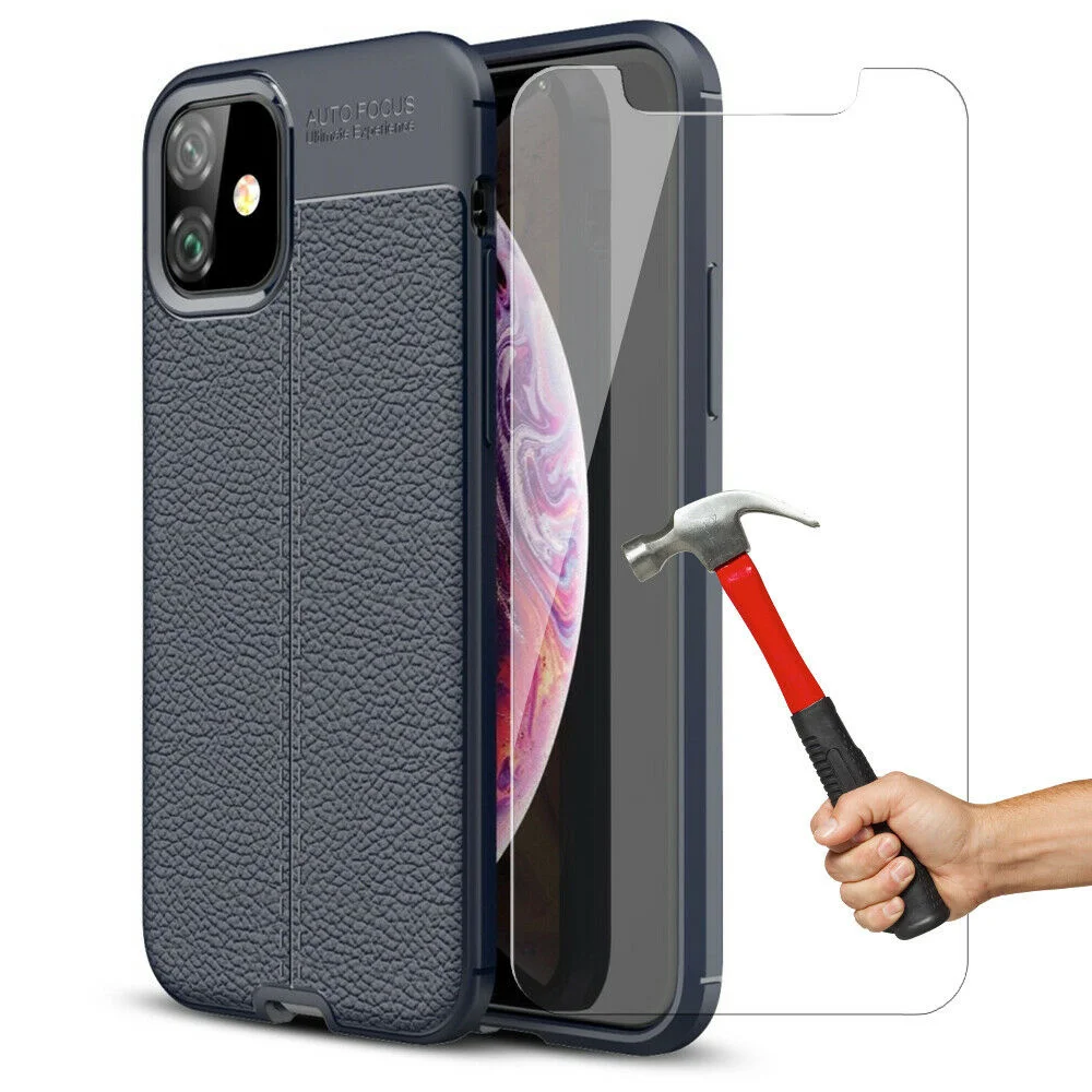 

Film Protection + Coque Effet Cuir Noire For IPhone 12 Mini 12 Pro Max 6/7/8/XR/XS