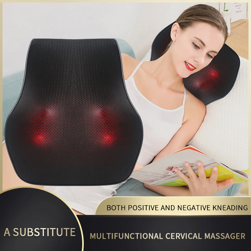 

2021Head Hot Compress Vibrating Massage Pillow Neck Back Shoulder Body Multifunctional Cushion Car Home for Shiatsu Relaxation