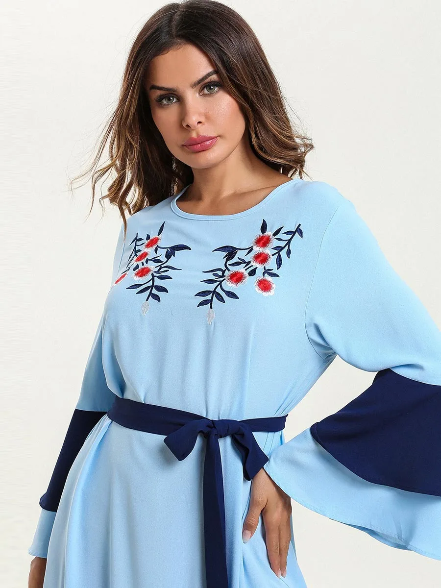 

Muslim Moroccan Kaftan Fashion Large Size Women's Contrast Stitching Embroidered Muslim Dress Islamic Clothing Maxi Dress