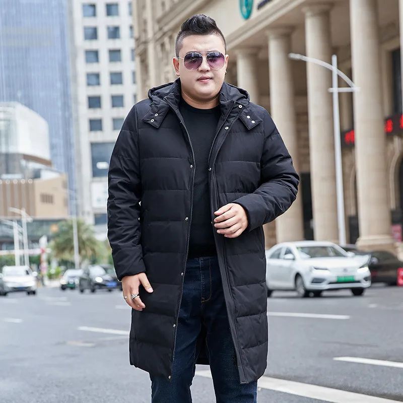 Мужское зимнее пальто большого размера длинное теплое с капюшоном мужская