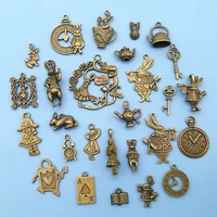mix antique bronze alice in wonderland fairy tales tea steampunk victorian charms for jewelry making necklace alloy accessories