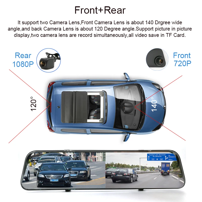 Зеркало видеорегистратор автомобильный 12 дюймов Android 8 1 GPS навигация