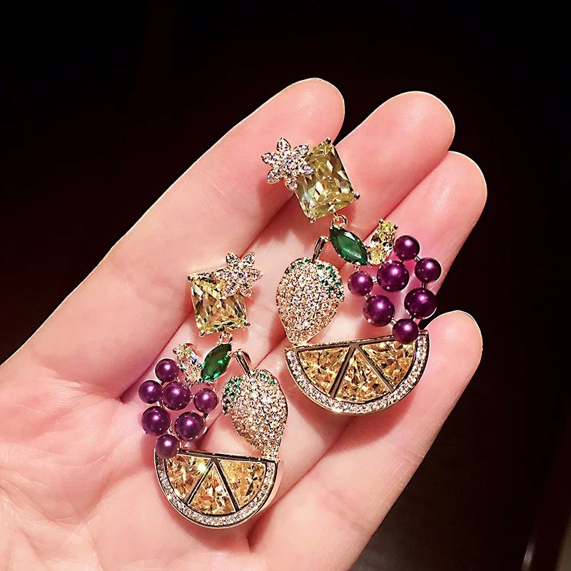 Женские серьги подвески с фруктами из стерлингового серебра 925 пробы