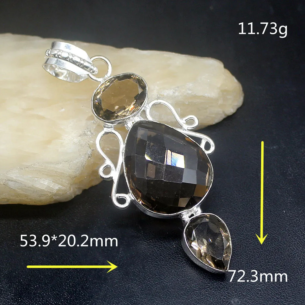 

Gemstonefactory Jewelry Big Promotion 925 Silver Natural Multi Stone Smoky Topaz Women Ladies Gifts Necklace Pendant 0915