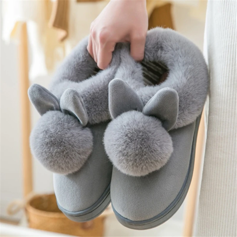 

Women Slippers Furry Rabbit Ears Plush Velvet Snow Female Slipper Indoor Home Shoes Winter Warm Ladies Soft Comfort Footwear