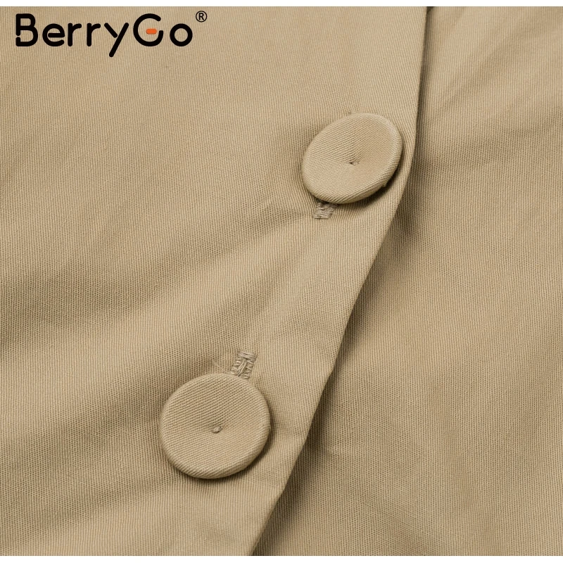 BerryGo элегантное пальто с высокой талией, ТРАПЕЦИЕВИДНОЕ однобортное женское платье с v-образным вырезом, однотонное женское длинное пальто осень-зима
