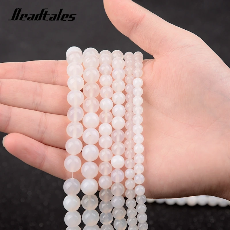 

Beadtales 6/8/10mm Natural Stone White Agate Beads Round White Agate Loose Beads For Jewelry DIY Making Bracelet Accessories 15"