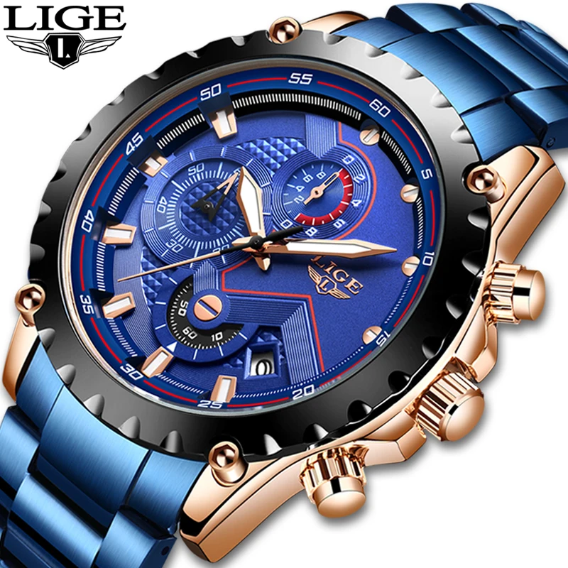 

LIGE Top Brand Luxury Mens Fashion Watch Men Sport Waterproof Quartz Watches Men All Steel Army Military Watch Relogio Masculino