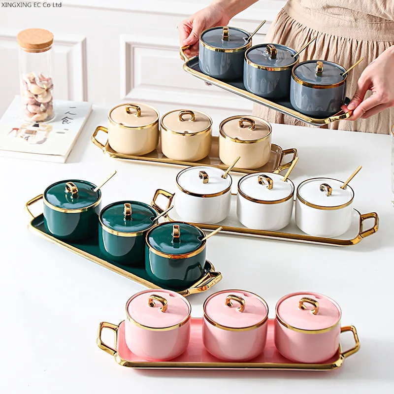 Сахарница бытовая керамическая банка для приправ с крышкой коробка нордическая