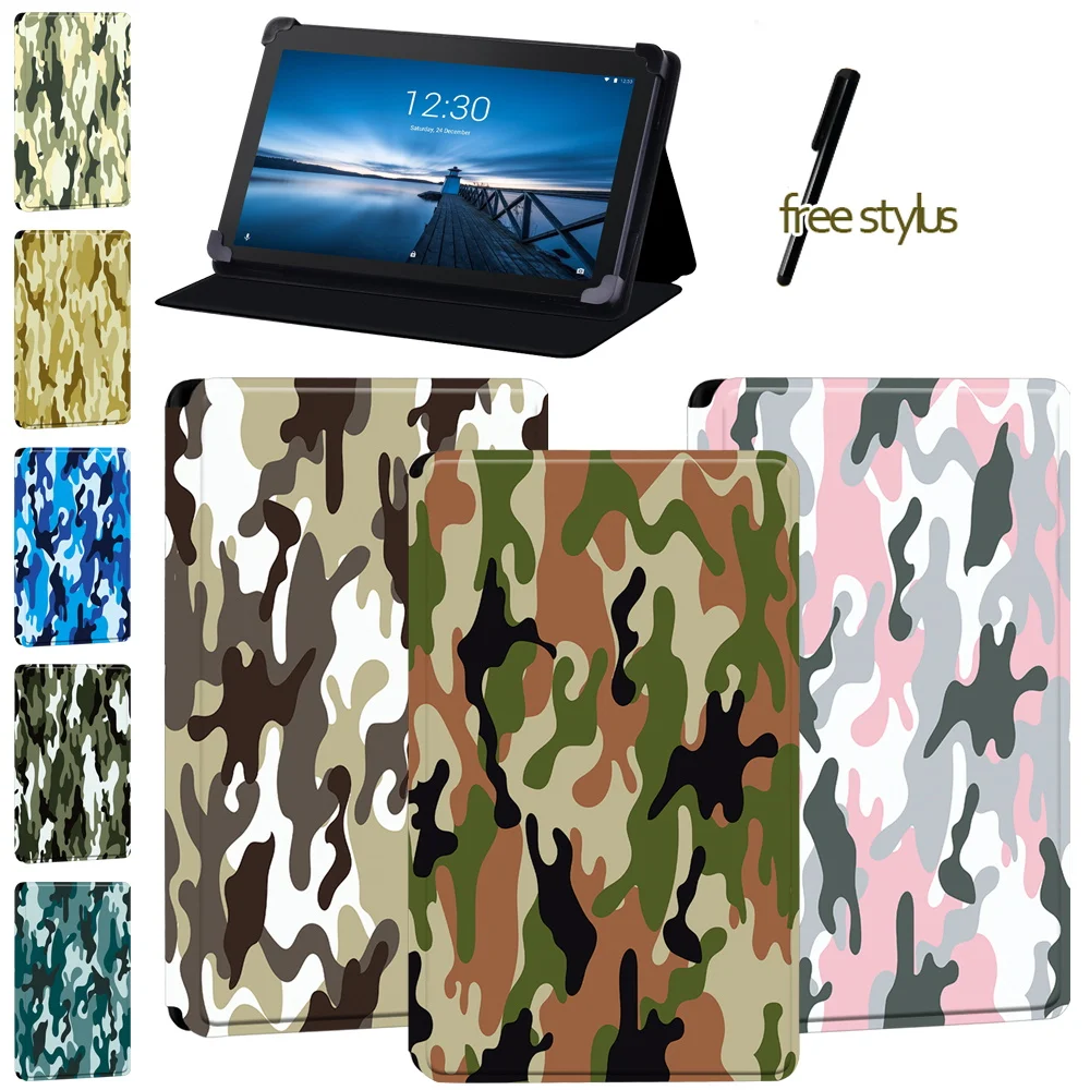 

Tablet Case for Lenovo Tab E7/Lenovo Tab E10/Lenovo Tab E8 7 Inch 8 Inch 10.1 Inch - Leather Camouflage Protective Case + Stylus