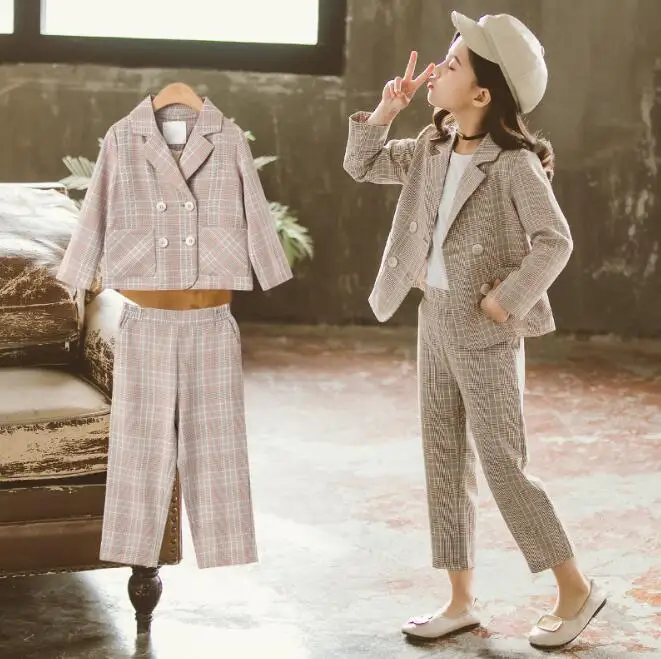 Одежда для подростков девочек костюм Весенняя детская одежда клетчатая куртка и