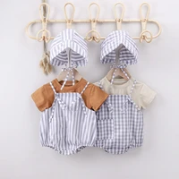2021 summer newborn baby clothing set toddler infant plaid rompers solid t shirts and hats 3 pcs kids clothes suit