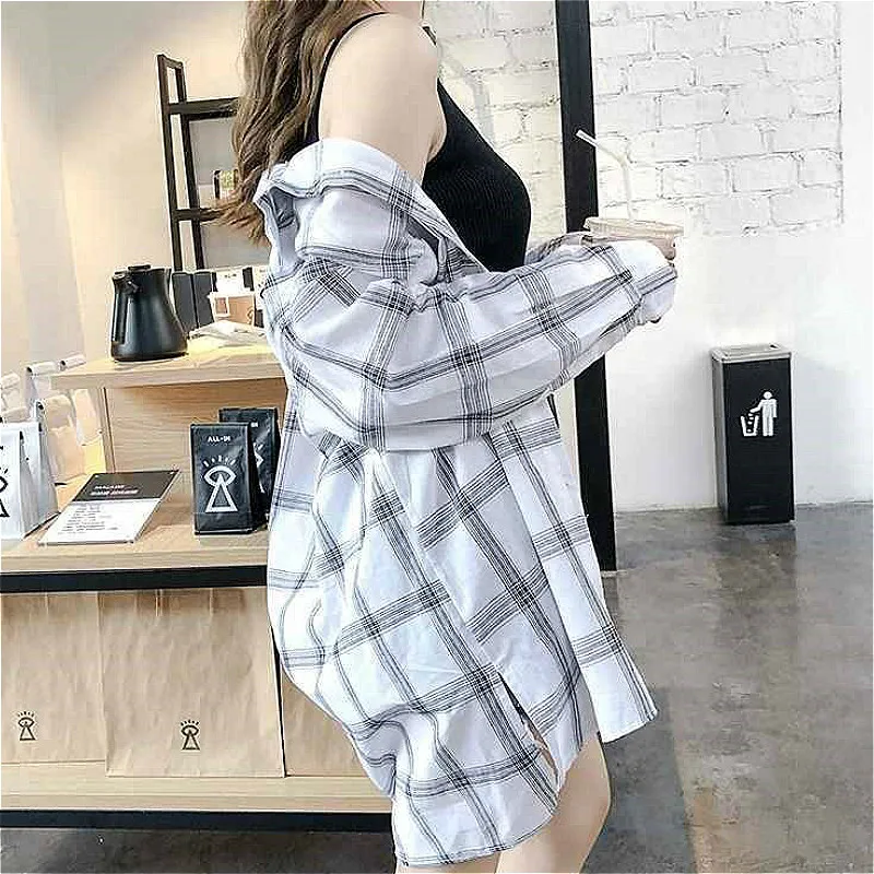 

Blouses Shirts Women Spring Plaid Loose Korean Style Leisure Student All-match Chic Fashion Ulzzang Street Womens Outwear Casual
