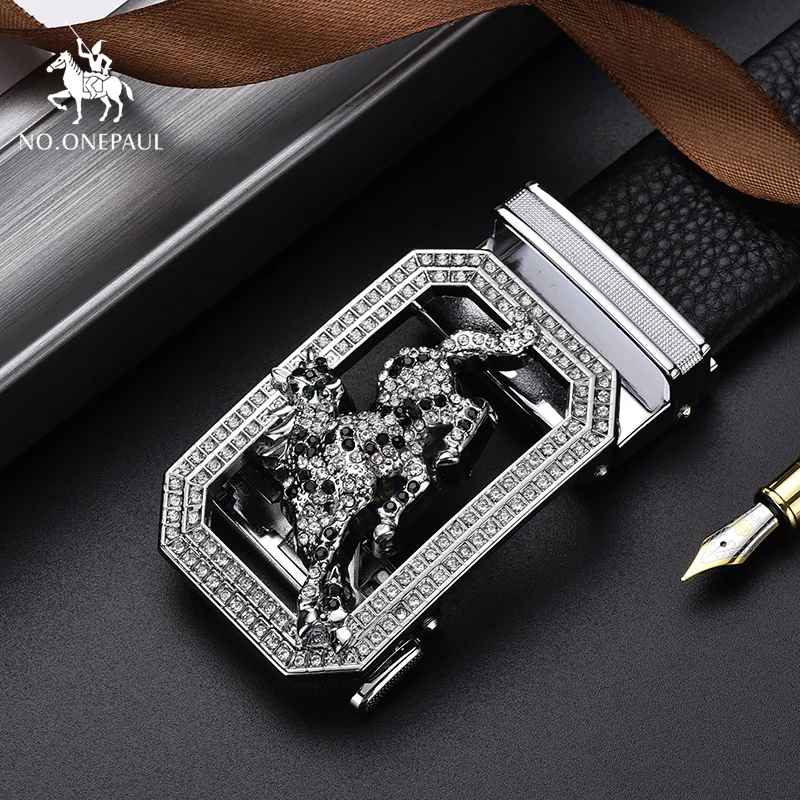 Мужской кожаный ремень NO.ONEPAUL черный из натуральной воловьей кожи с