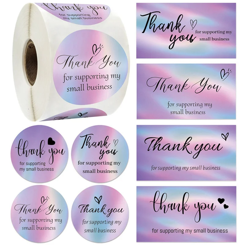 

50 Pcs Thank You For Supporting My Small Business Card Reflective Laser Cards Greeting Postcard For Online Retail Shopping