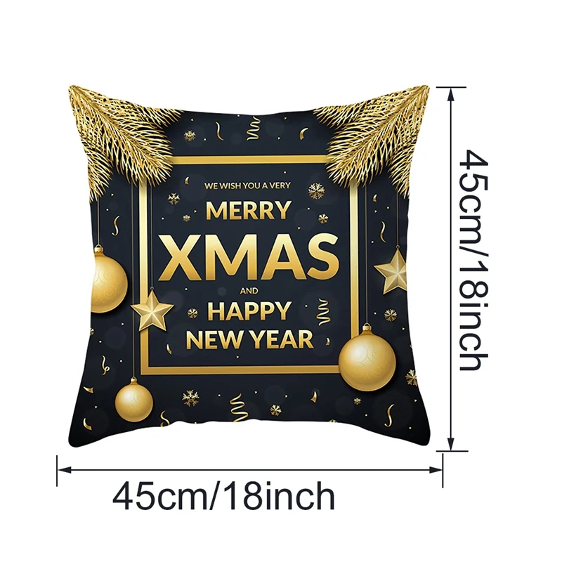 

45x45cm Black Gold Christmas Cushion Cover Decor For Home Sofa Chair Christmas Pillowcase Xmas Gift Happy New Year 2021