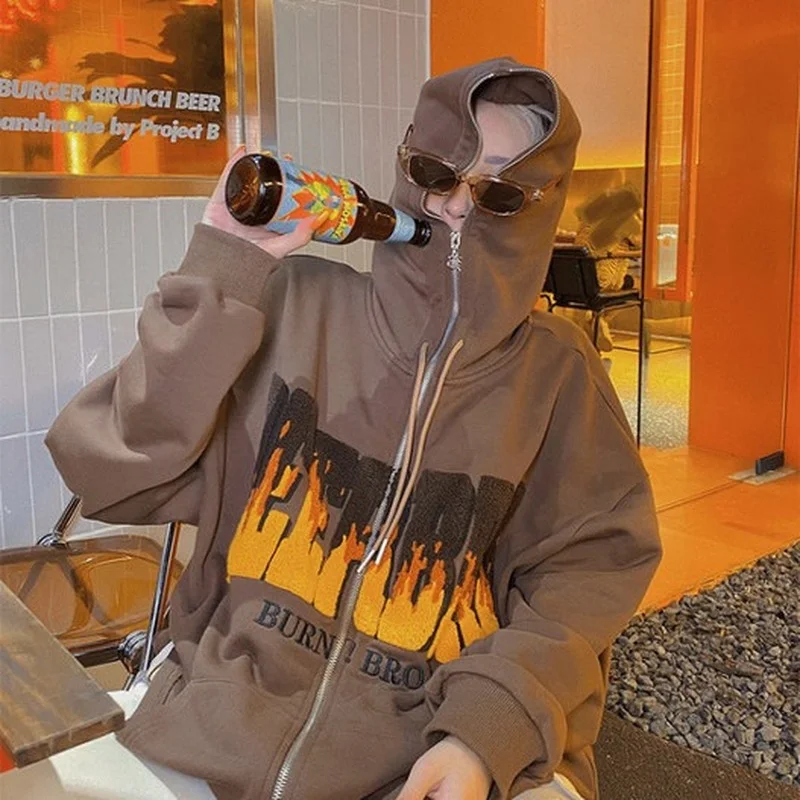 

Deeptown Vintage Brown Zip Up Hoodie Oversize Graphic Zipper Sweatshirt Fall 2021 Fashion Hippie Long Sleeve Tracksuit Hip Hop