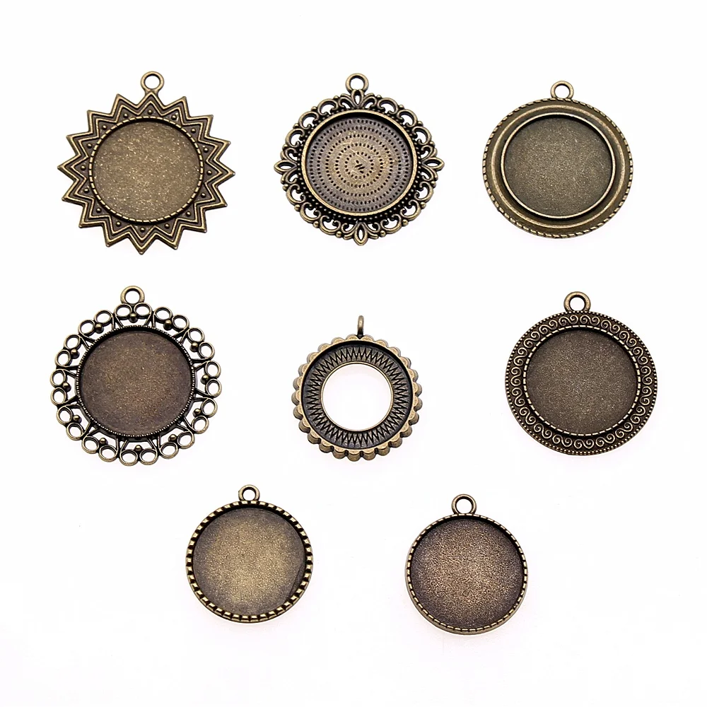 

4pcs Fit 25mm Round Glass Cabochon Base Setting Pendant Tray For Jewelry DIY Making Antique Bronze Color FM1034