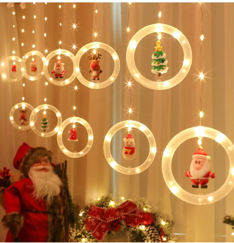 

125LED Christmas Decoration Art Pendant Lights Strip for Windows Tree Bedroom Hanging Lamp of Xmas EveSanta Claus Snowflakes Elk